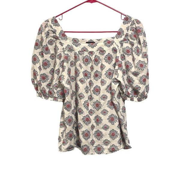 Ann Taylor Factory | Women’s White Blue Floral Oversized Short Sleeve Blouse - Picture 1 of 15